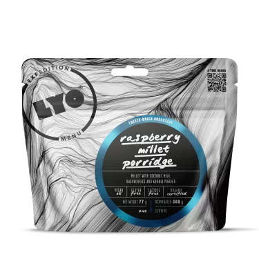 Ekologisk gröt med hirs, hallon, aroniabärspulver